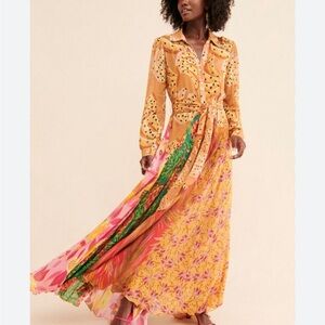 Farm Rio Mixed Prints Maxi Shirtdress